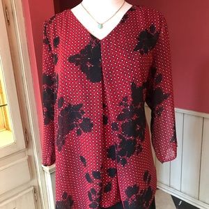 Cocomo Floral Career Tunic Red Black
